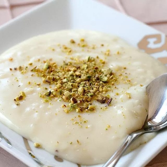 Rice Pudding topped with Pistachio.