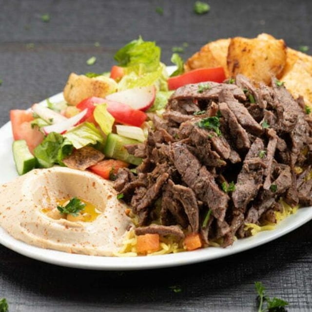 Beef Shawerma Plate & 2 Sides.
