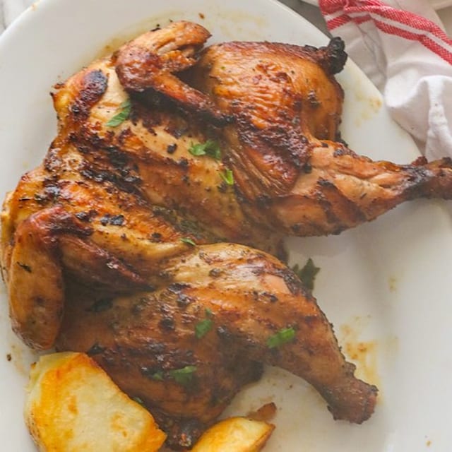 Whole Cornish Chicken Grilled & 2 Sides.